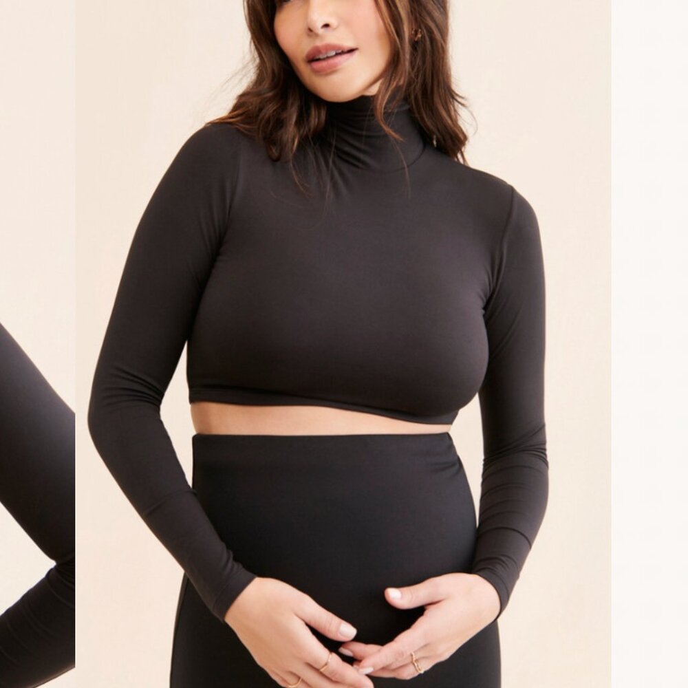 Bumpsuit Maternity Cropped Turtleneck Top Size M BROWN